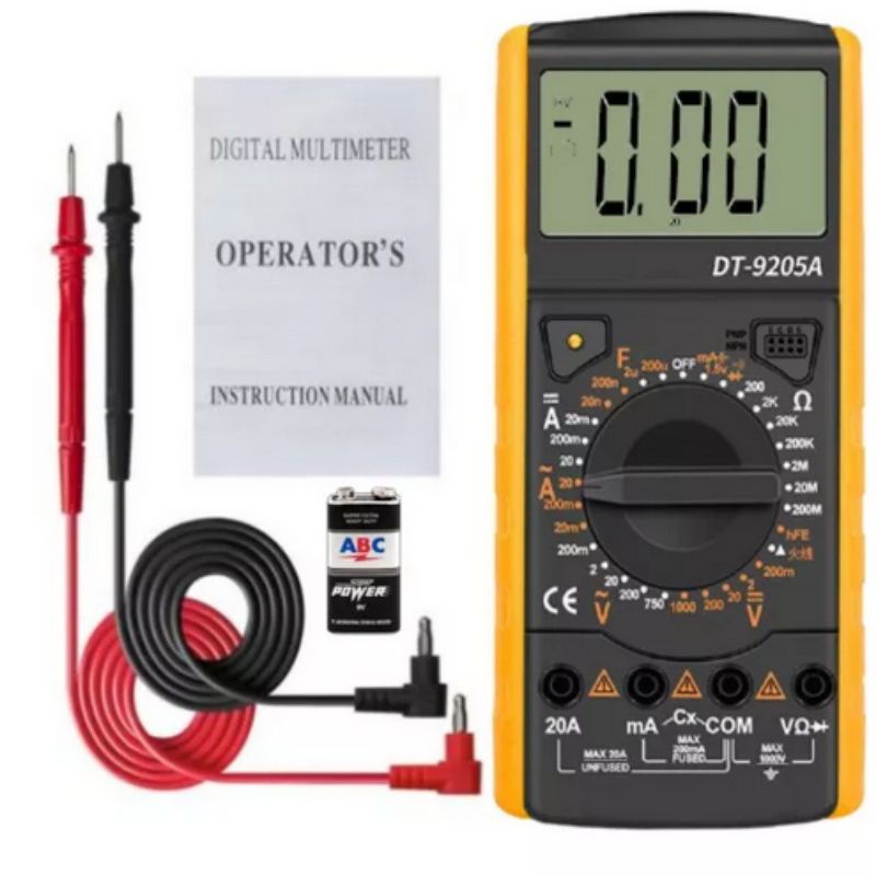 Multimeter Digital Baru Bonus Baterai Langsung Pakai DT-9205A / Alat Pengukur Tegangan Multifungsi