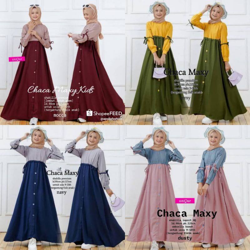 Gamis anak Remaja tanggung Kekinian CHACA Dress Baju Gamis Syari Muslim Remaja Wanita Perempuan