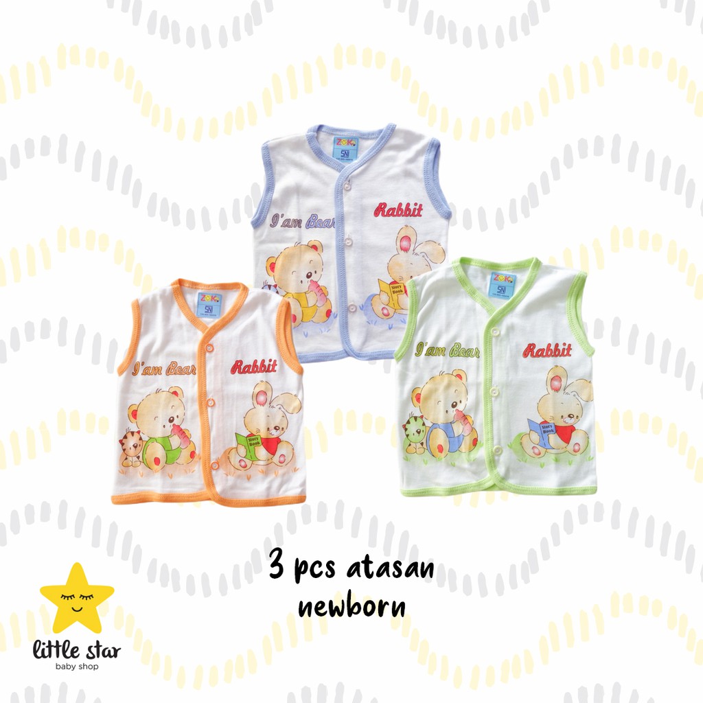 ISI 3 PCS - Zoko Atasan Kutungan Anak Bayi Newborn | Baju Singlet Kaos Kancing Cewek Cowok