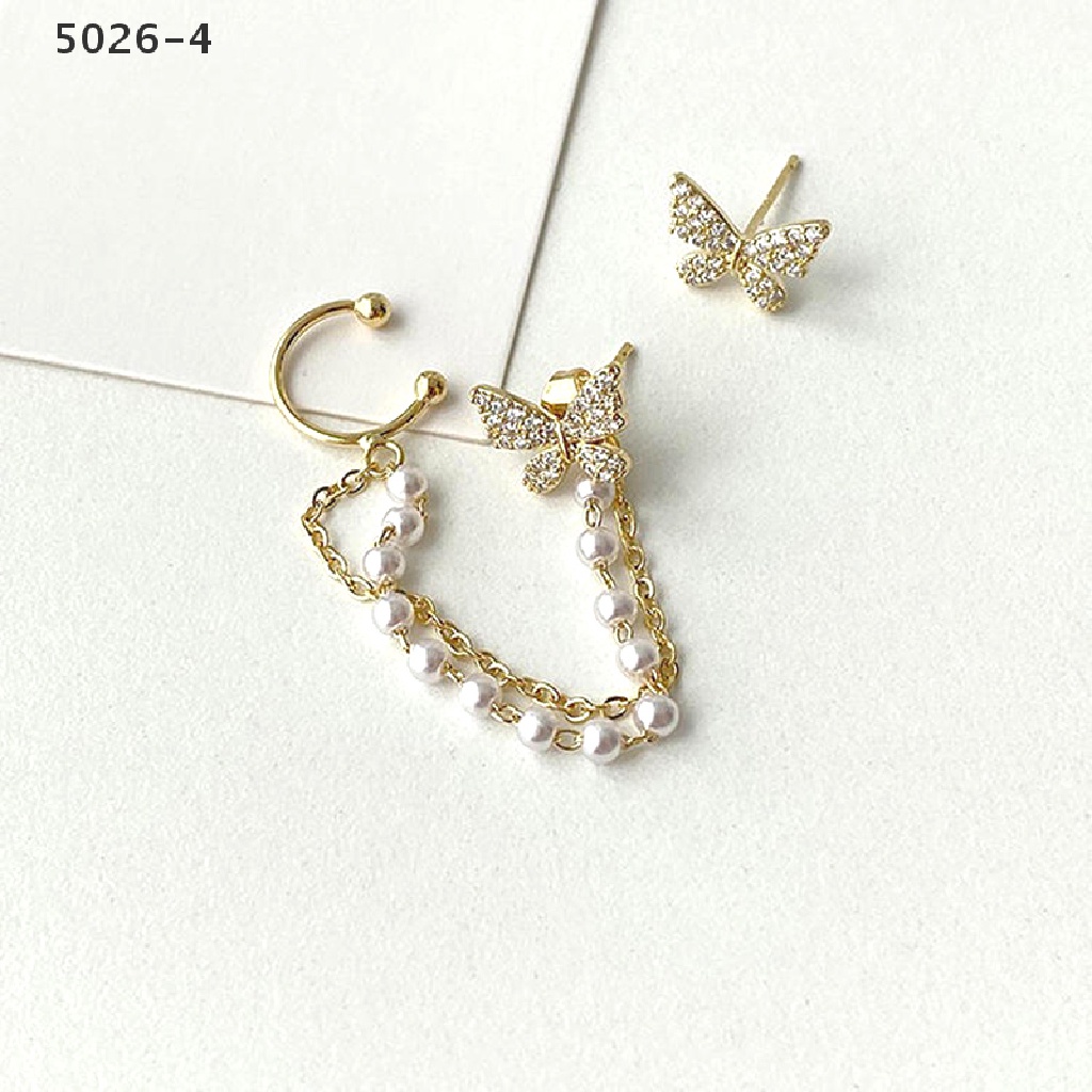 5026-4 Korean Elegant Rhinestone Butterfly Stud Earring With Metal Chain For Women Girl 5026-4