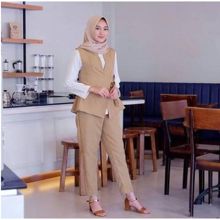 SETELAN KEKINIAN ALA SELEBGRAM LOVI SET WAFFLE MILANO IMPORT JUMBO BAJU MUSLIM WANITA HITS KOREA 24