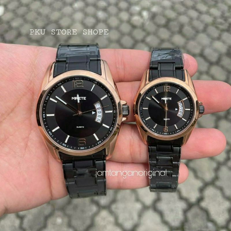 JAM TANGAN MIRETE COUPLE TIPE TERBARU MIRETE 8878 RANTAI STAINLIS STEL JAM TANGAN PRIA DAN WANITA JAM TANGAN COWO/CEWEK SEPASANG TAHAN AIR