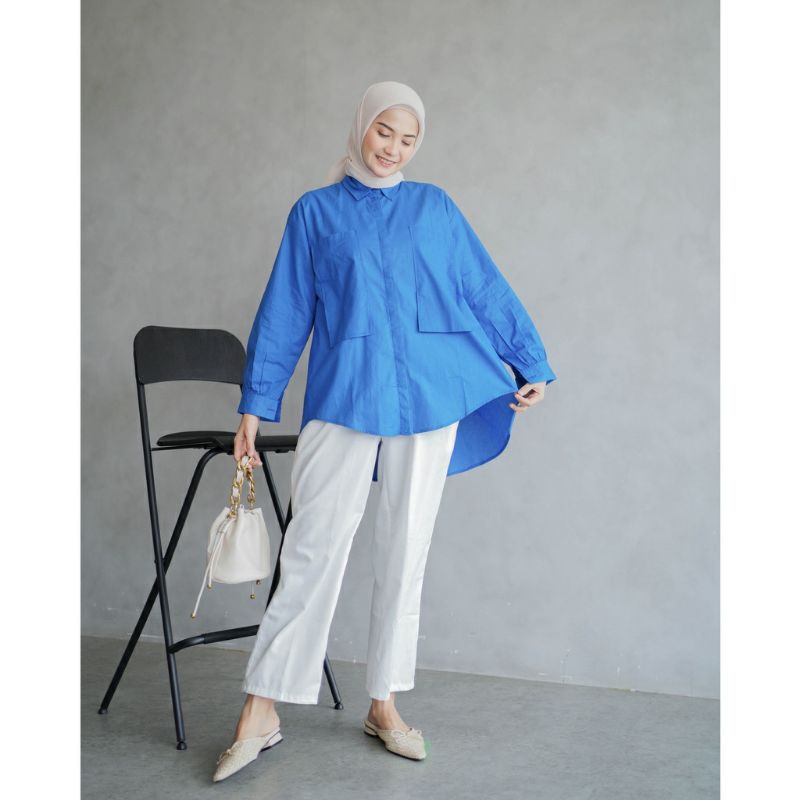 Kemeja blouse oversize gaudy kantong dua katun linen shirt ld 120 - Kemeja pocket wanita oversize - Kemeja fuchia wanita