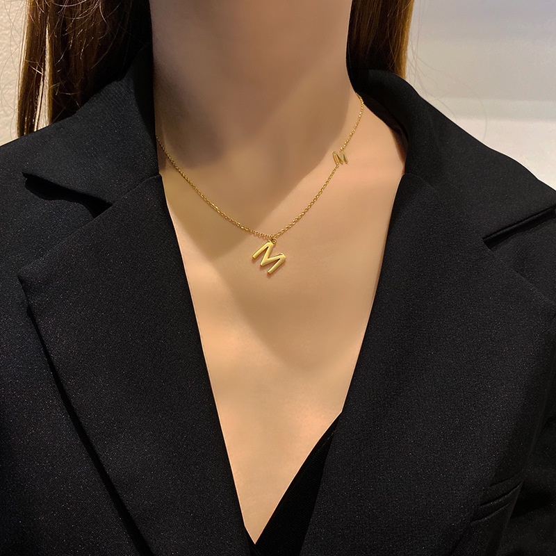 Kalung KL144 Stainless Steel / Titanium Premium Huruf M Fashion Wanita Kalung unik Lucu Elegant/ Deluna / BB