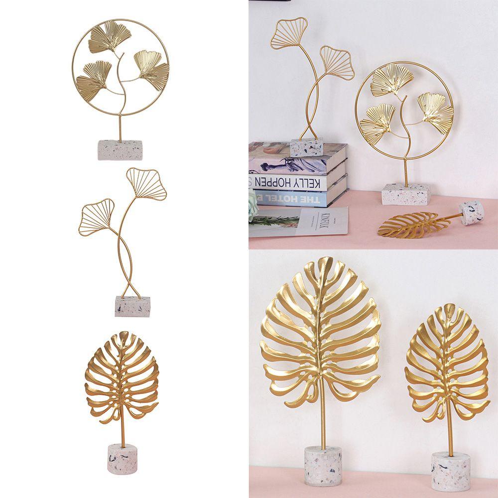 Nanas Gingko Ornamen Rak Buku Dekorasi Dekorasi Ruang Tamu Miniatur Modern Kerajinan Tangan Vintage Golden Wrought Iron Craft