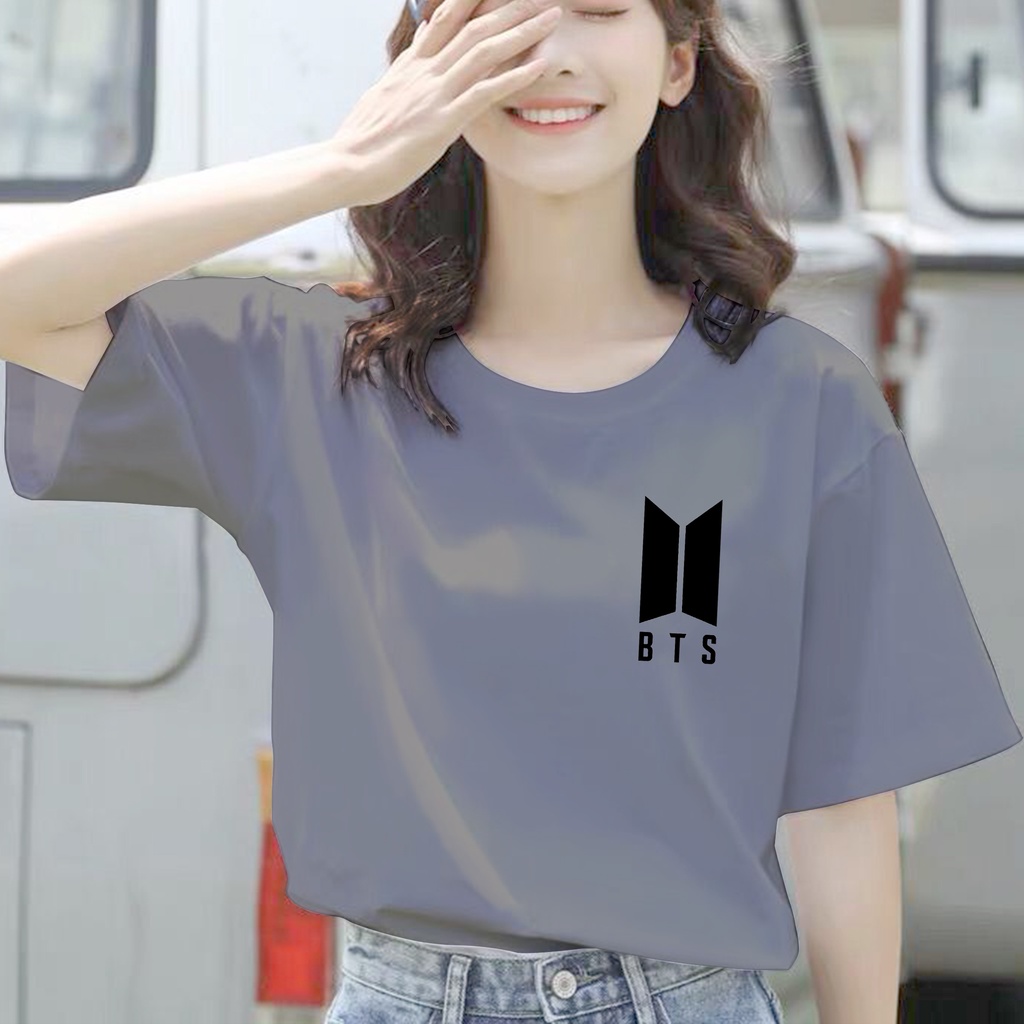 CALVIERO SHOP - BAJU KAOS ATASAN WANITA PRINT BTS LOGO BLACK