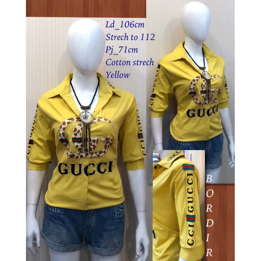 DS106 kemeja guccii atasan wanita top hem katun strech import