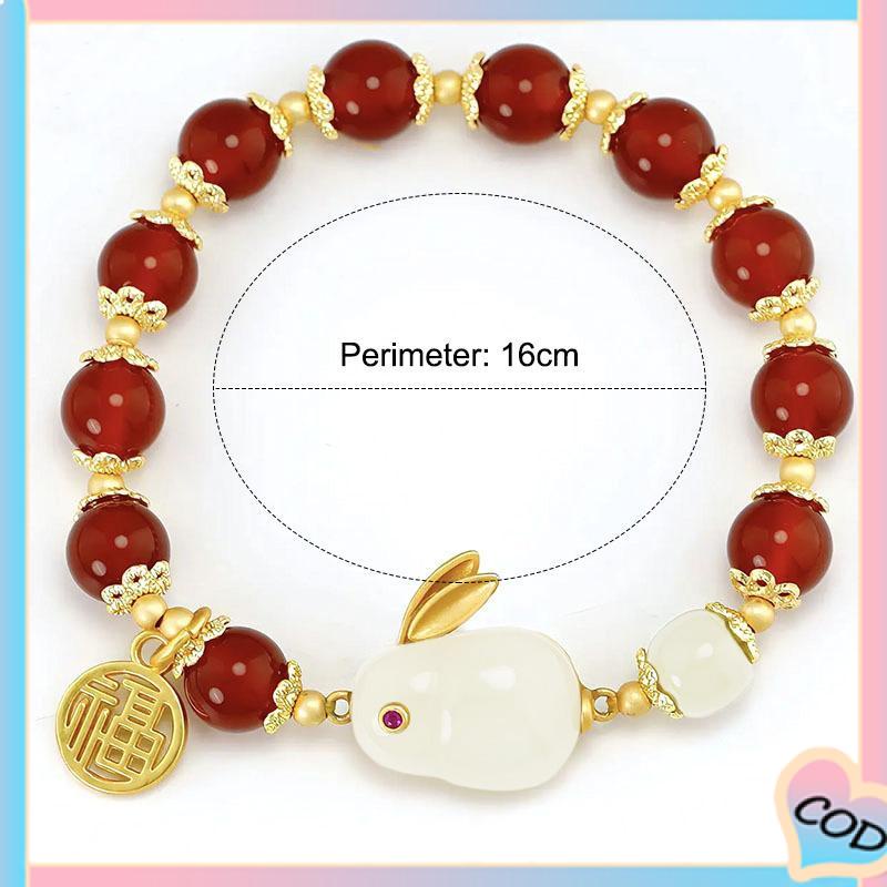 COD❤️Manik-manik merah gelang kelinci giok fashion wanita kelas atas hadiah Hari Valentine-A.one