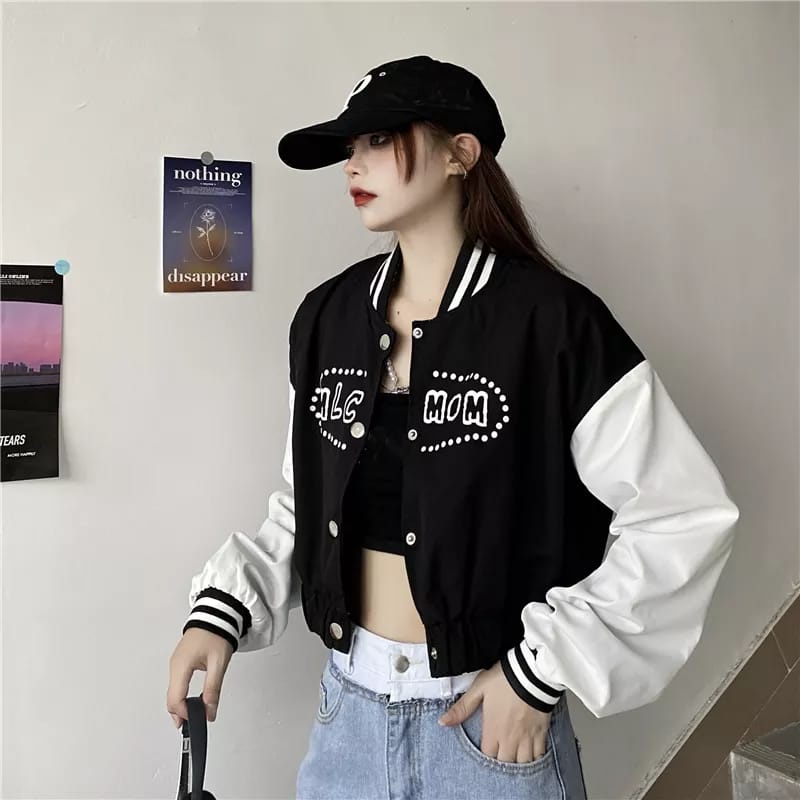 MLC MOM BASEBALL CROP VARSITY JAKET HITAM