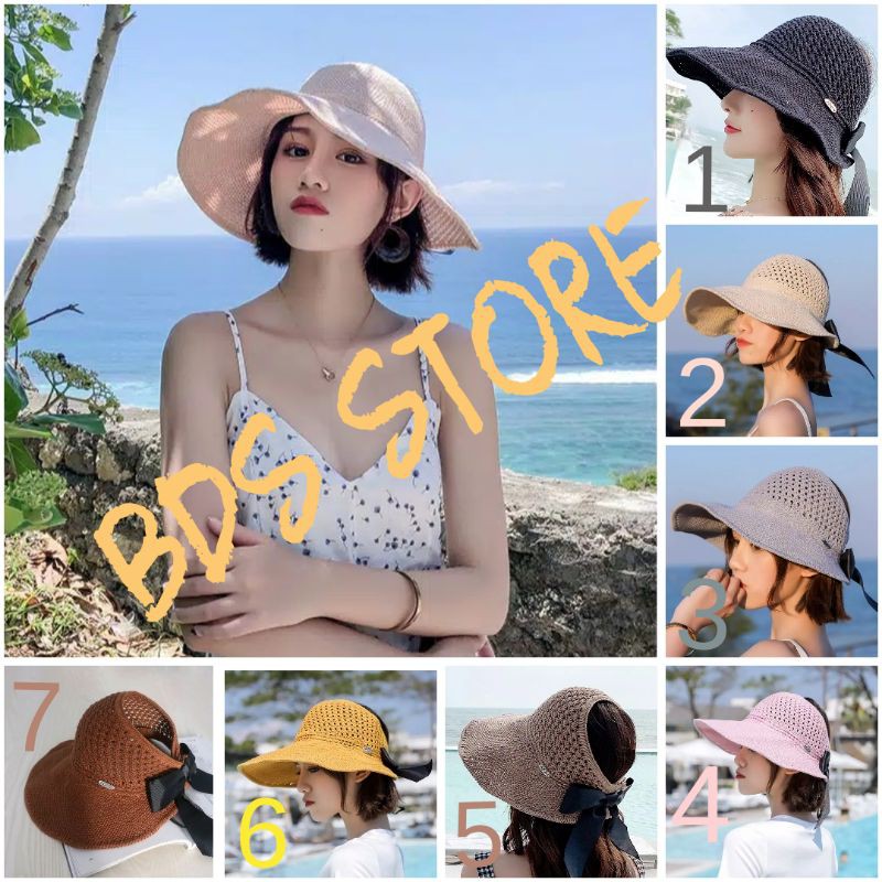 Topi pantai rajut anti sinar matahari bnyak warna