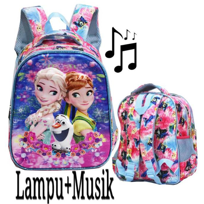 JUAL MURAH Tas Anak TK Ransel LAMPU + Music Import Frozen 5D Timbul Hologram FREE ONGKIR
