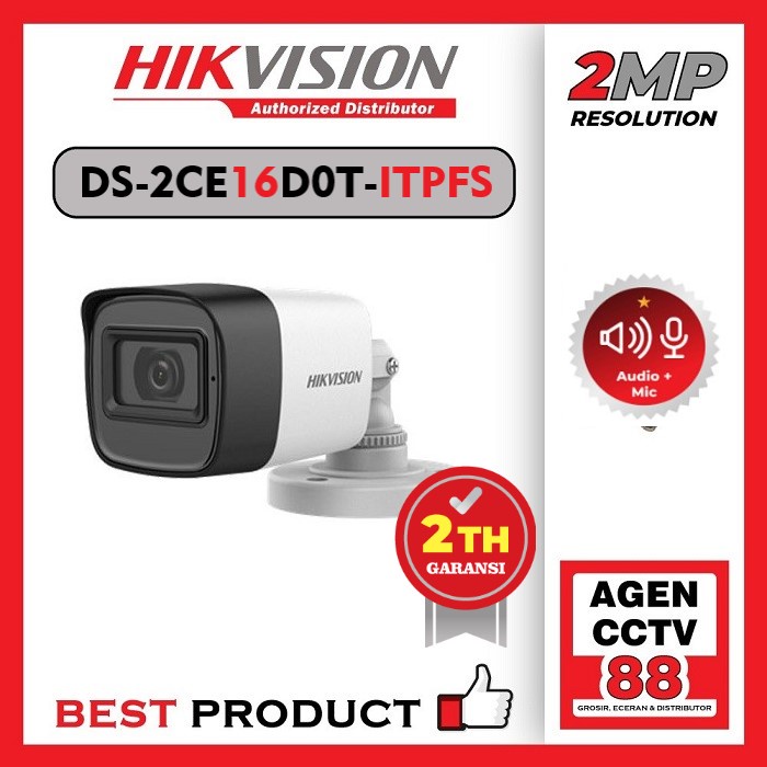 Kamera CCTV Outdoor AUDIO MIC HIKVISION DS-2CE16D0T-ITPFS 1080p 2MP