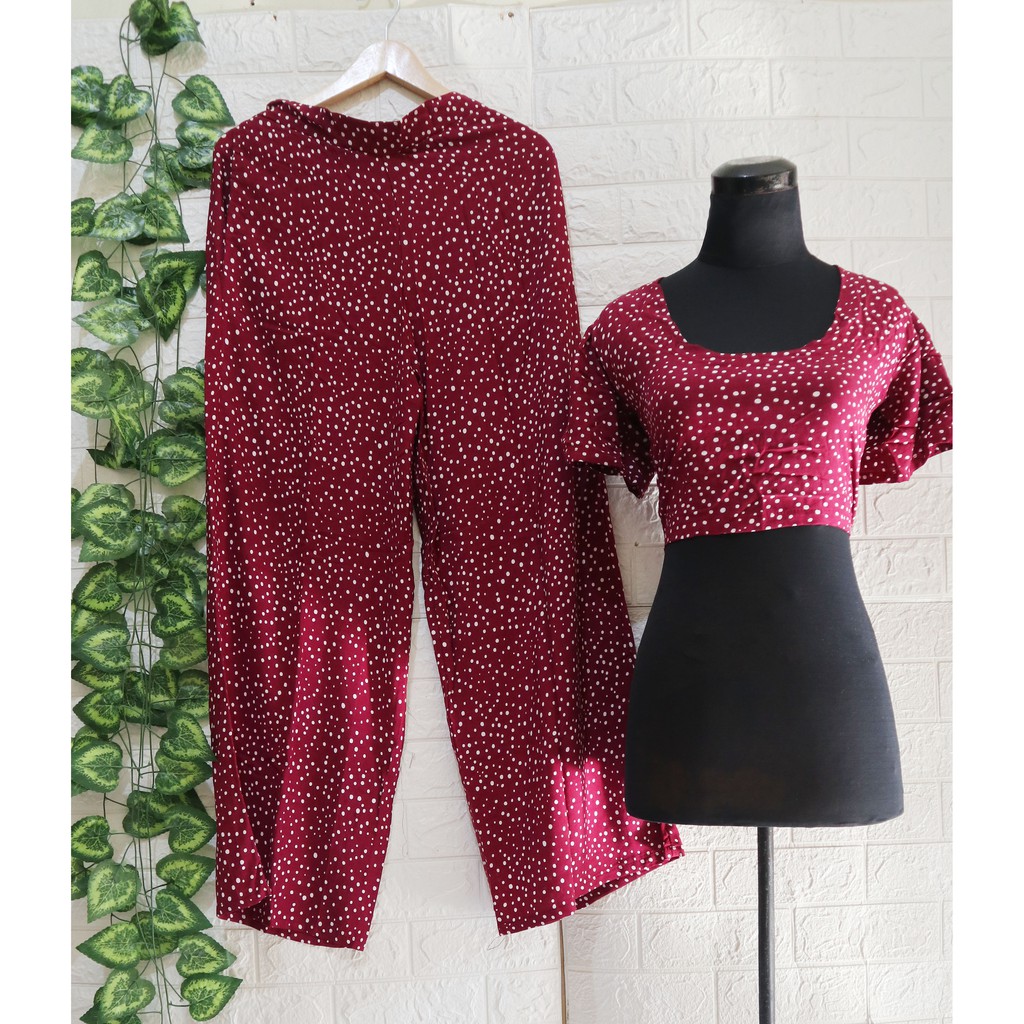 Baju Setelan wanita Crop Square Kekinian Karet / one Set Crop Square/ Top wanita-Maroon