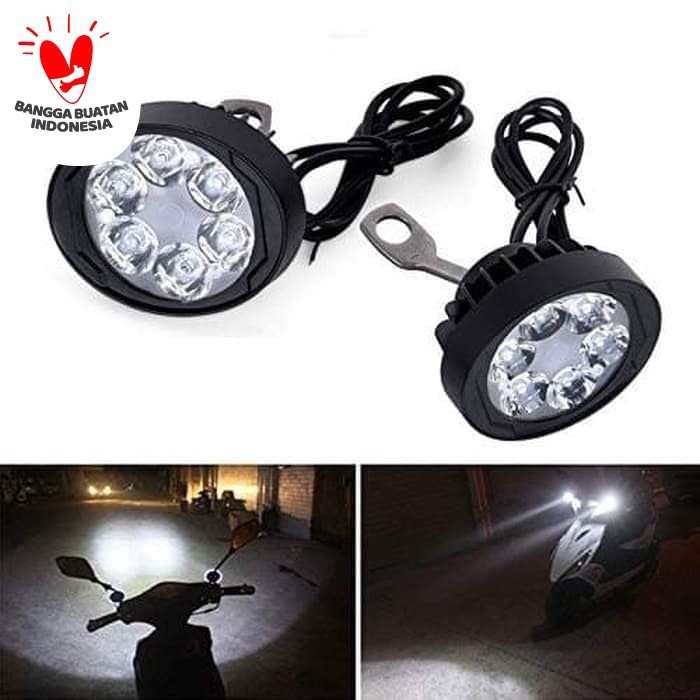 LAMPU TEMBAK BULAT STROBO LED 6 MATA TERANG DUDUKAN SPION MOTOR