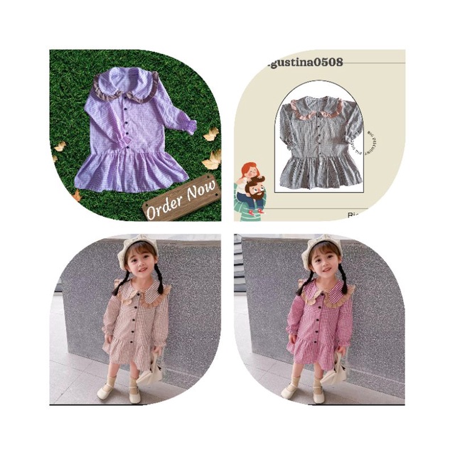 CHIBI dress   anak perempuan ala korea kerah renda pul belakang