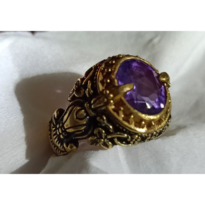 natural kecubung ring ukir Bali