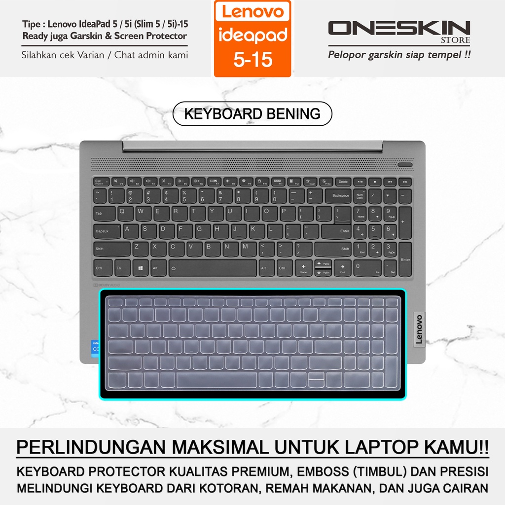 Garskin Sticker Laptop Pelindung Screen Keyboard Protector Lenovo IdeaPad Slim 3 3i 5 5i-15 15ARE05 Gambar Full Body Silikon Bening Glossy Doff