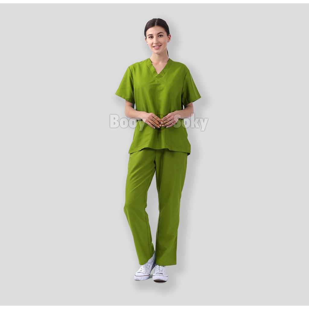 Baju Ok / Baju Oka / Baju Seragam Perawat / Scrub Lengan Pendek Hijau Lemon