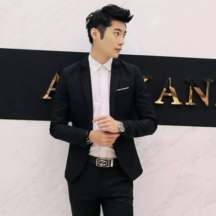 SETELAN BLAZER COWOK CASUAL 2IN1 - MILKY BLACK KOREA STYLE ORIGINAL NIKAYU SLIMFIT