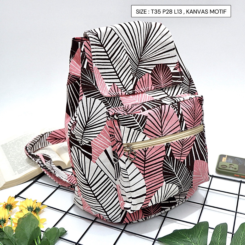 Ransel Kanvas Wanita Travel Multi-fungsional Tali Serut Ransel Siswa Campus Style banyak motif Warna-Motif 89
