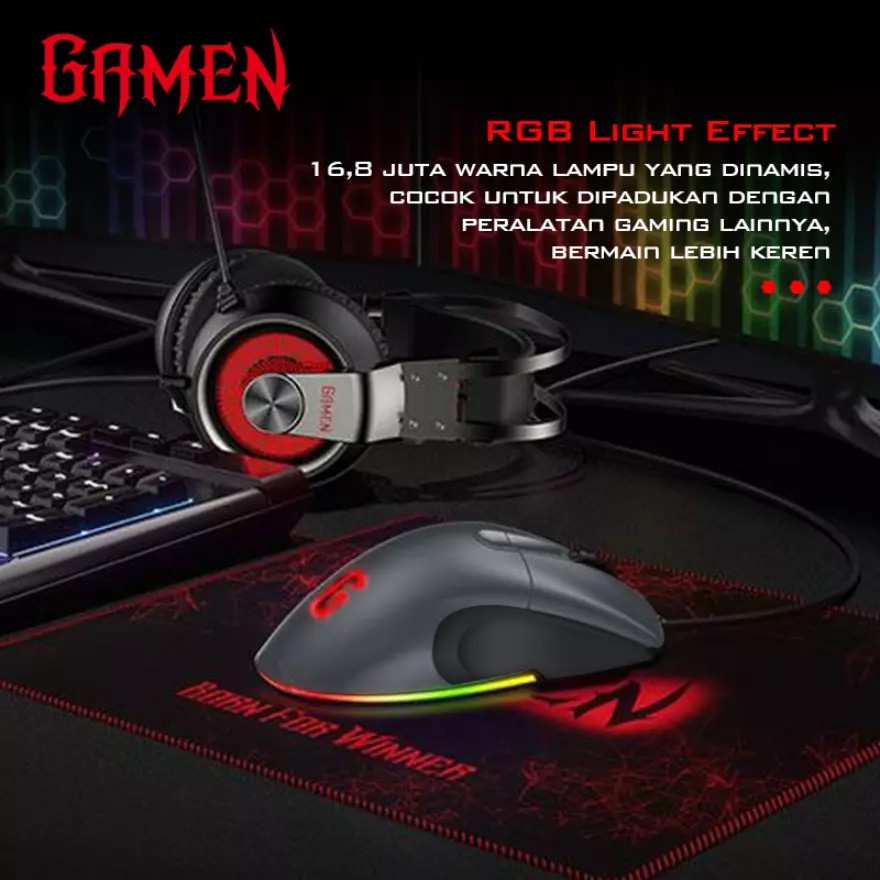 GAMEN GM810 12000DPI Braided Wire RGB &amp; Macro Define Gaming Mouse - Garansi Resmi 1 Tahun