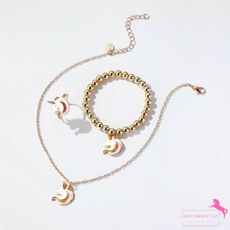 Gelang Kalung Cincin Unicorn 3in1 Anak Perempuan Kado Set Hadiah Ulang Tahun Gold Kado Souvenir Cewek Lucu Karakter