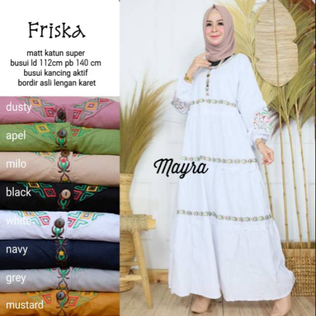 Gamis longdress friska kancing depan motif bordir