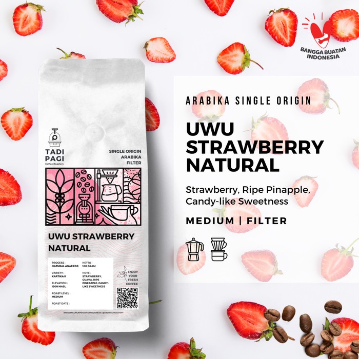 

kopi-biji- arabika uwu strawberry 200 gr roast bean coffee - kopi biji matang -biji-kopi.