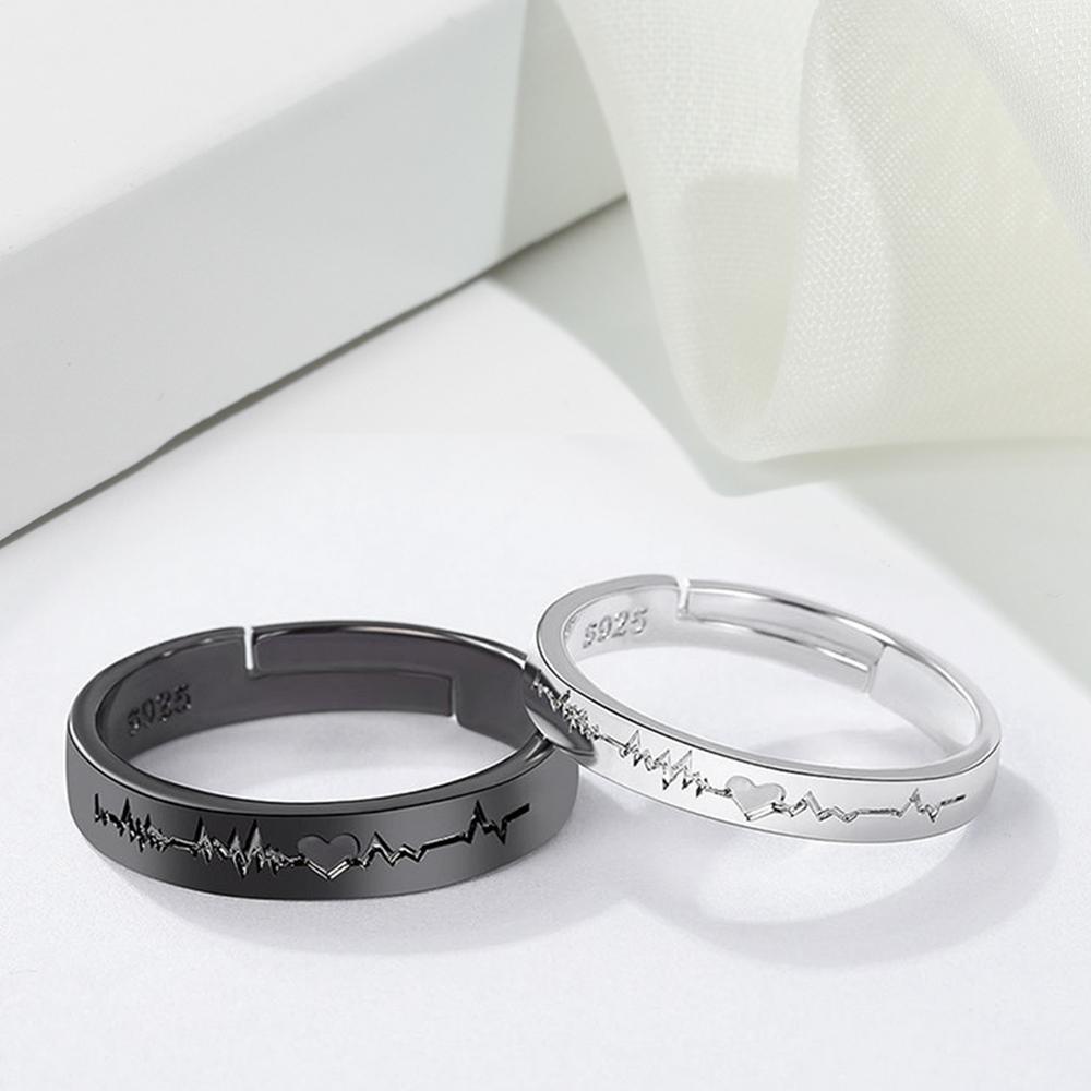 Cincin Pasangan LILY Fashion Pernikahan Gaya Korea Warna Hitam Perak