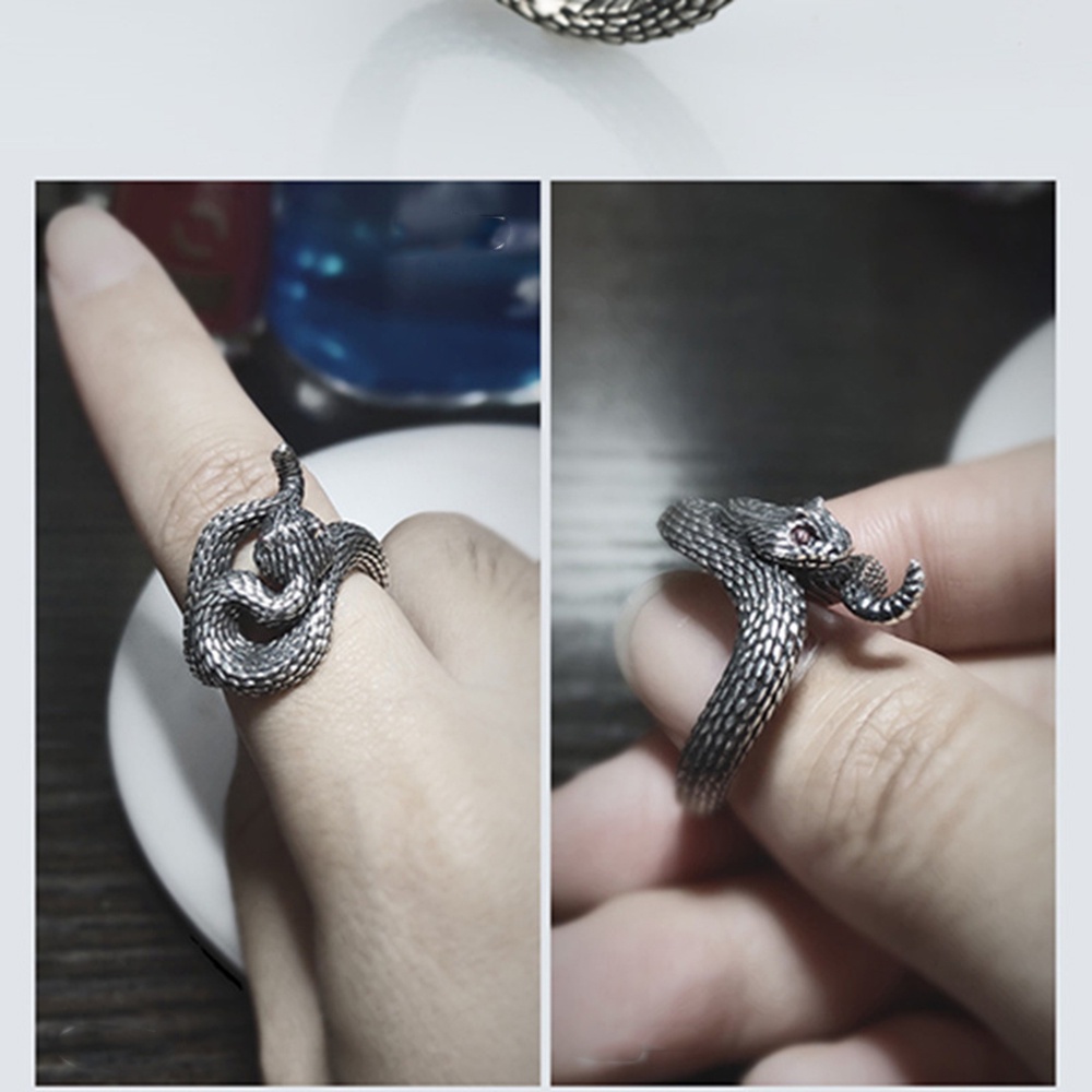 Cincin Model Terbuka Desain Naga Ular Gaya punk hip Hop Untuk Pria