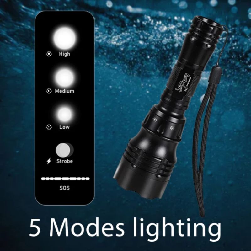 ZXT-T6 Paket Senter Selam Scuba Diving Waterproof LED XM-L T6 Air Laut 5 Mode 50M Super Terang