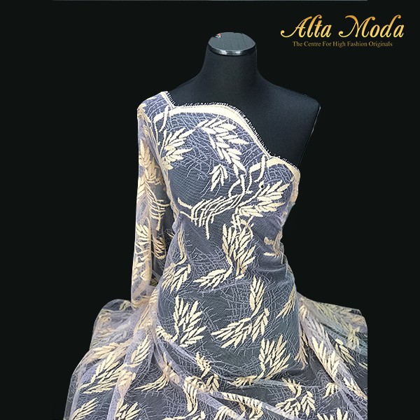 

Alta Moda Brokat Perancis Motif Daun - Biru Gading
