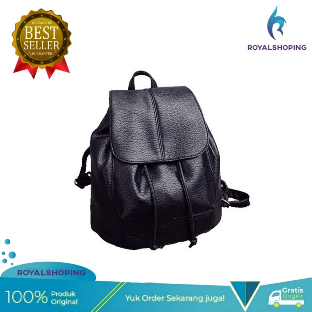 Martin Versa Tas TRW23 Ransel Wanita PU Leather Serut Magnet - Hitam