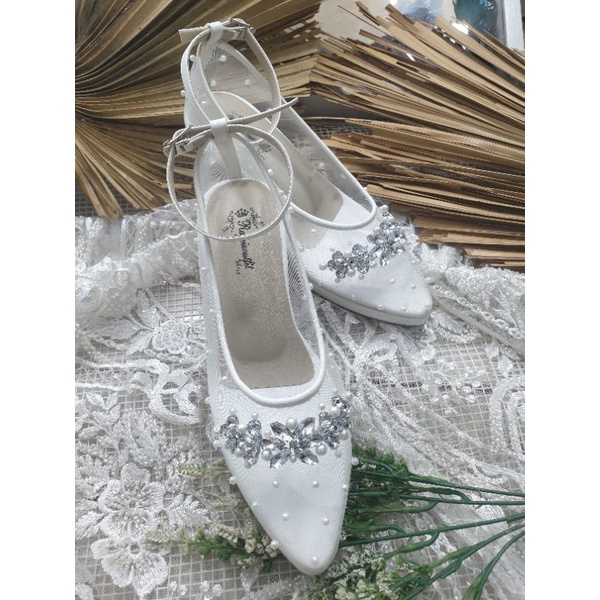 sepatu wedding wanita rafaizoutfit anessmo putih tali 7cm.kaca