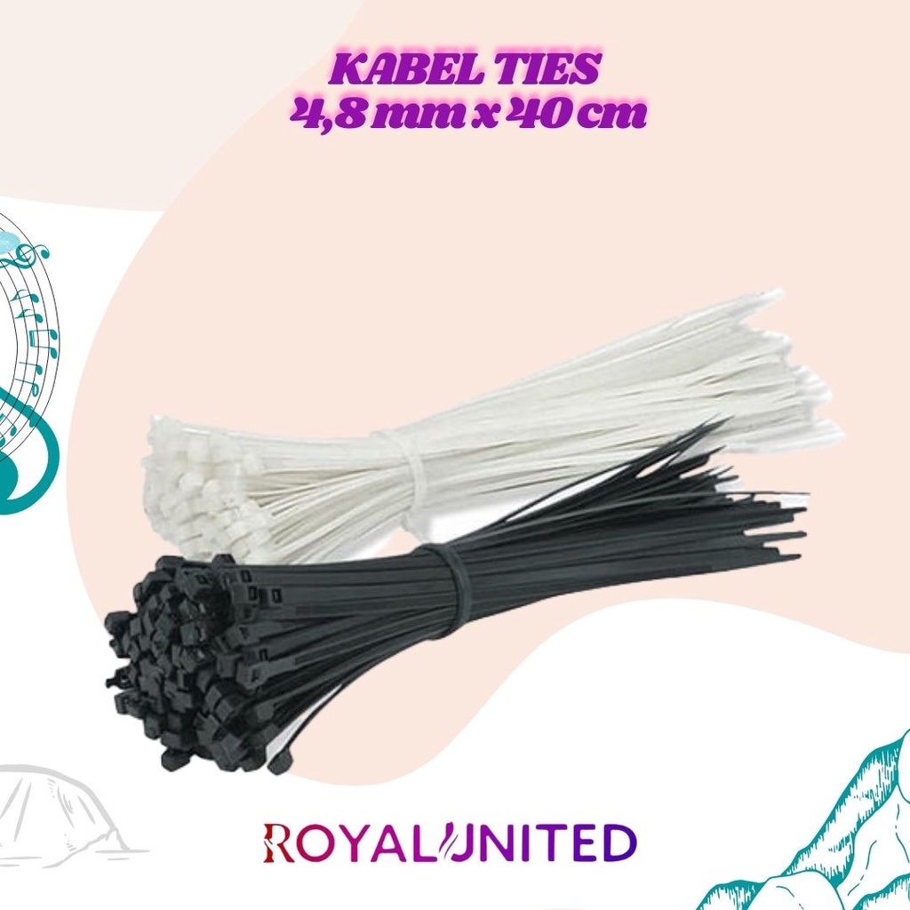 Kabel Ties ISI 100 Tebal Hitam Putih 4.8mm x 40 cm / Kabel Tis / Tali Kabel / Pengikat Plastik / Kabel Serut Kretek royal