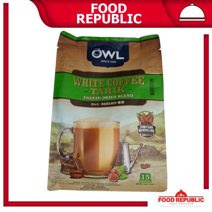 OWL WHITE COFFEE RASA HAZELNUT TARIK 3 IN 1 SACHET SUMATRAN ARABICA