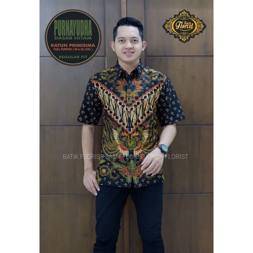 BATIK PRIA TERBARU S M L XL XXL BAJU kemeja batik pria lengan PENDEK PREMIUM HITAM HIJAU GOLD