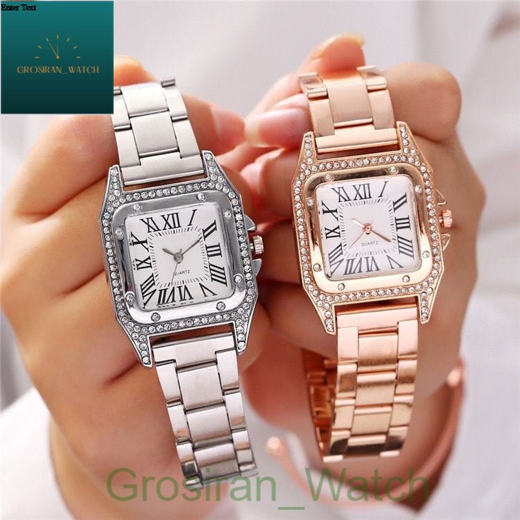 JAM TANGAN WANITA SEGI DIAMOND KOTAK RANTAI PERMATA ANALOG CASUAL RANTAI [G_W]