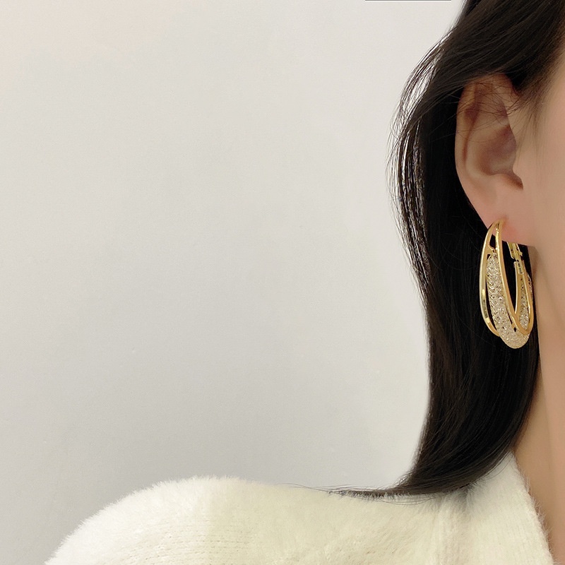 Shuling S925 silver needle Crystal Mesh Circle Earrings Women Hoop Earrings