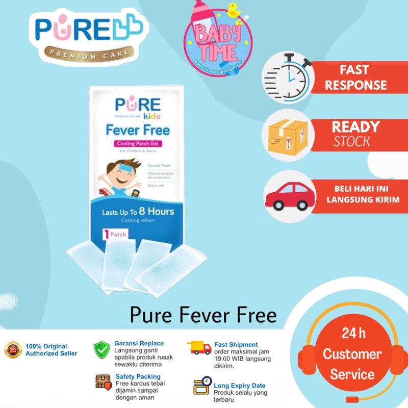 Pure BB Baby &amp; Kids Fever Free - 1 dus 4 lembar cooling patch gel KEMASAN BARU feverfreep