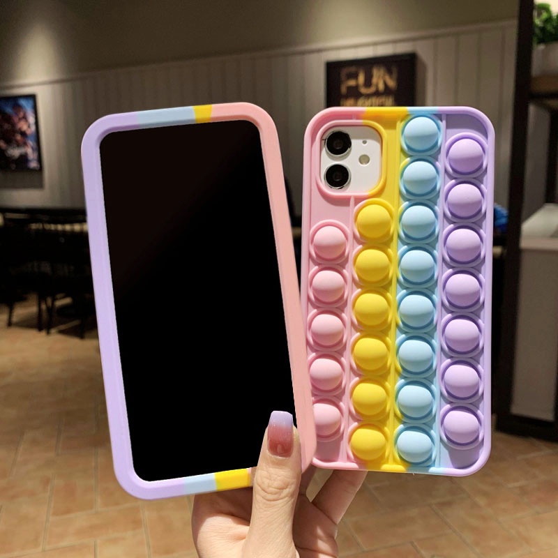 Rainbow Press Bubble Soft Case OPPO A31 A5 A9 A53 A33 2020 A57 A39 F1S A52 A92 A54 A16 A55 F3 A91 F1 Plus A3S A7 A5S A12 A11K F9 Pro F11 C1 Casing VIVO V5S V5 V9 Y19 Y11 Y12 Y15 Y17 Y12i V11i Y93 Y91C Y55 Y55S Y55L