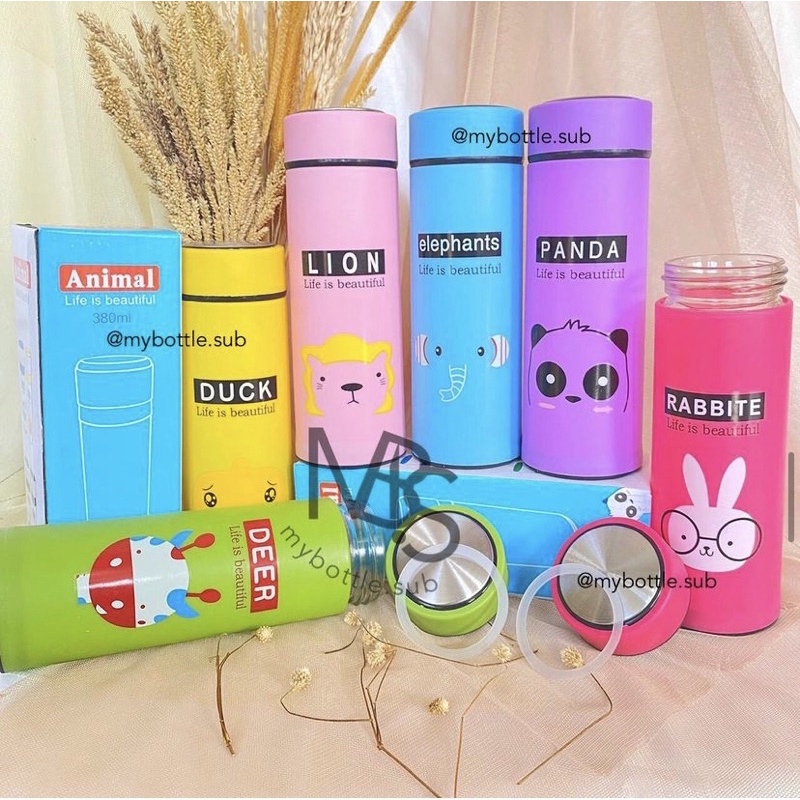 Termos m Kaca Animal BOX Thermos Glass Botol Minum Air Panas Dingin Anak Kecil my bottle