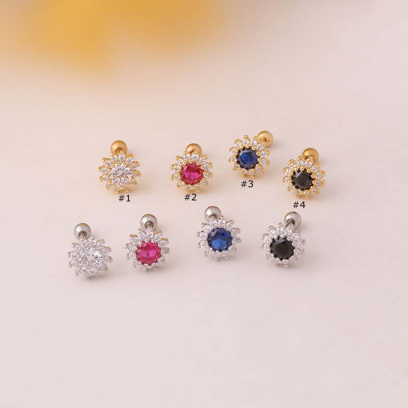 1pc Anting Tindik Bentuk Bunga Matahari 20Gauge Bahan Stainless Steel Dengan Zircon