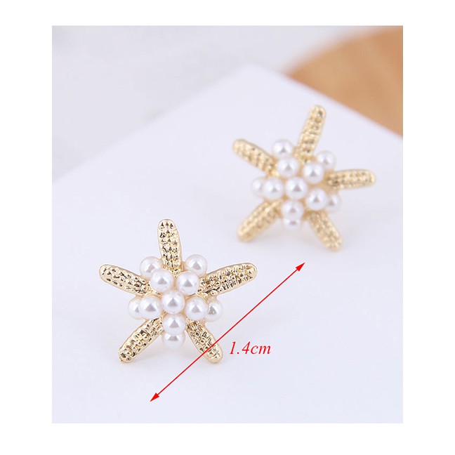 LRC Anting Tusuk Fashion Silver (silver) Small Starfish Pearl Stud Earrings A58439