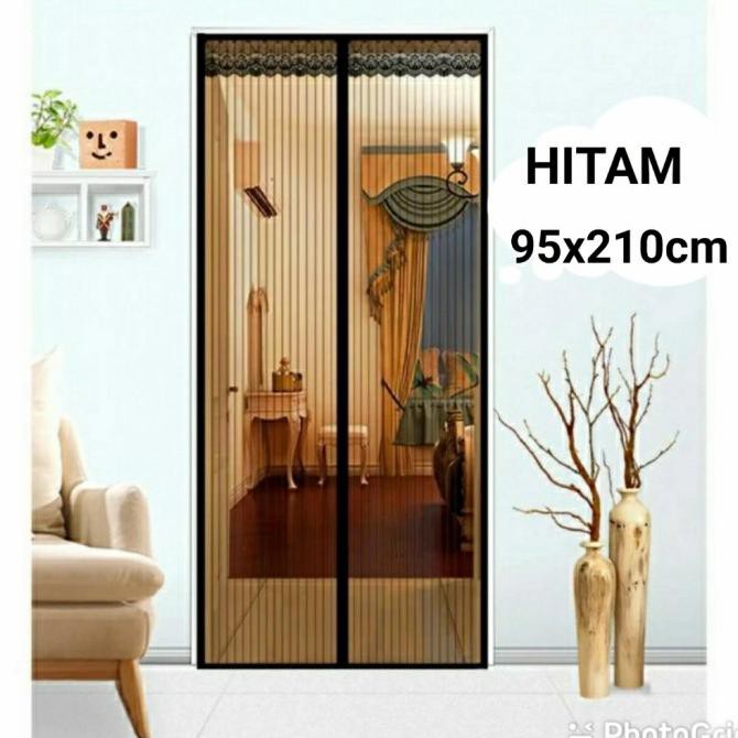 Tirai Pintu Magnet Taiwan Elegan Polos Salur HITAM