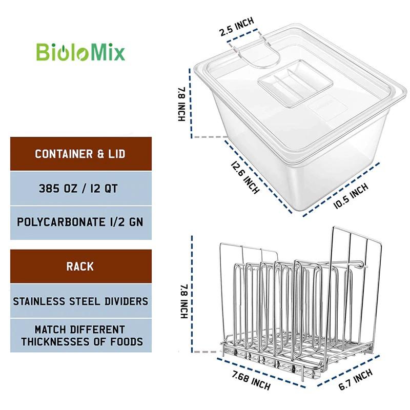 BioloMix Sous Vide Accessories, Container + Cover + Rack 11Litres