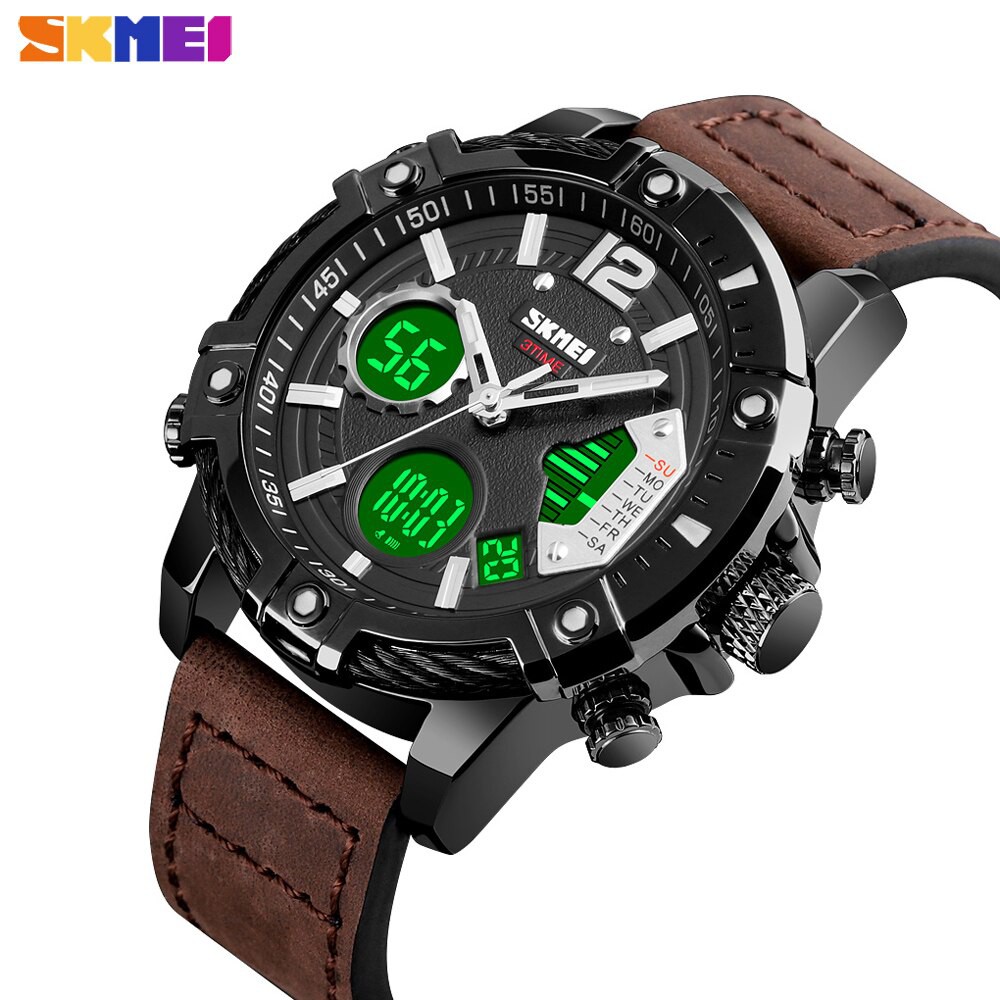 SKMEI 1618 Jam Tangan Pria Digital Analog Tali Kulit WATCHKITE WKOS