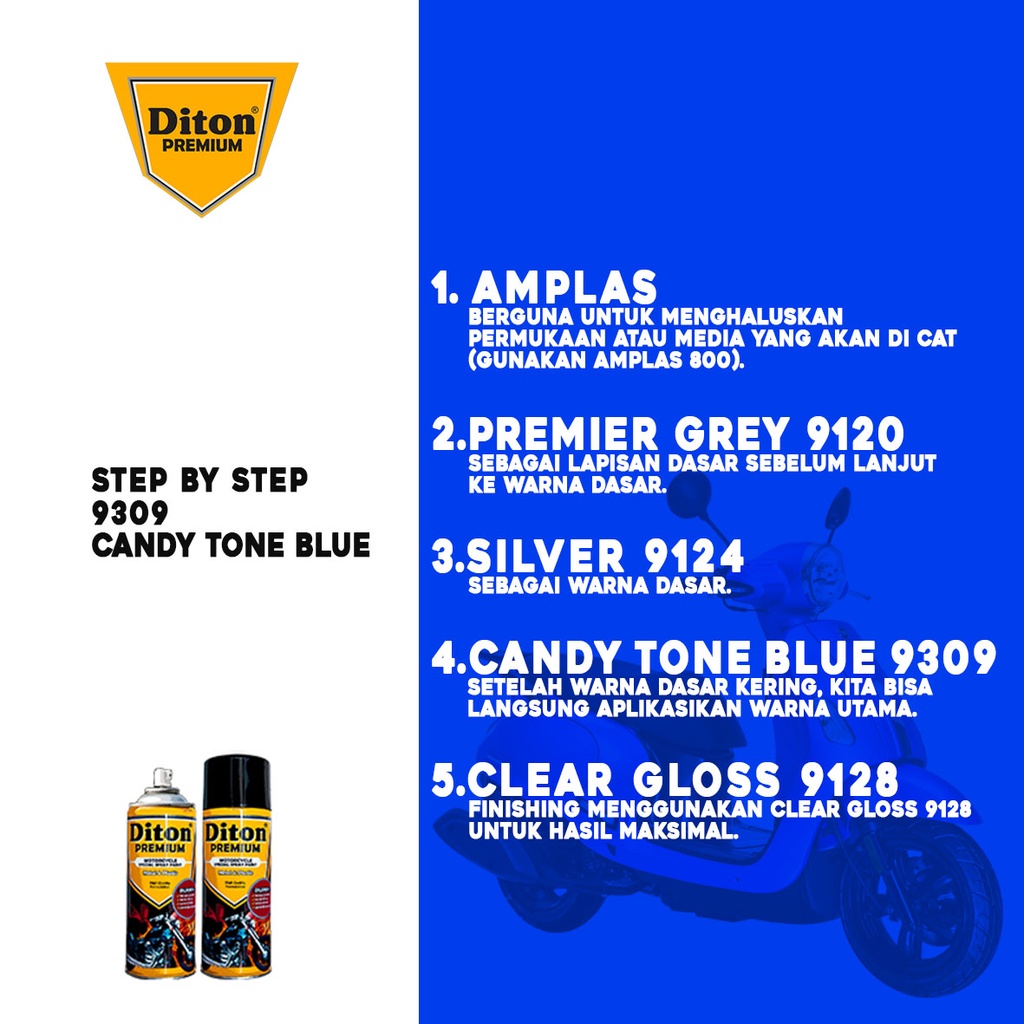 PAKET LENGKAP Cat Pilox Diton Premium Candy Tone Blue 9309 400ml Warna Cendi Kendy Biru Pylox 400ml