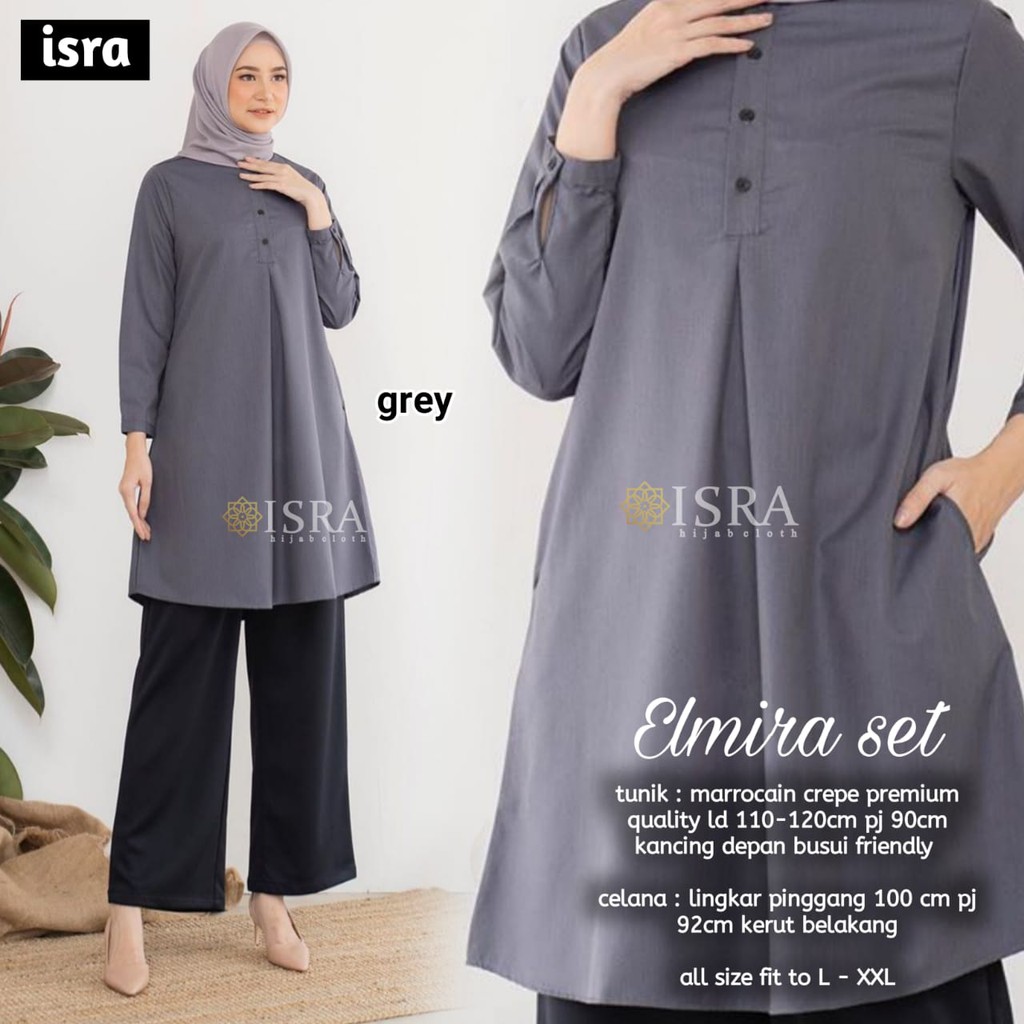 ELMIRA SET ISRA SETELAN TUNIK CELANA PANJANG BAJU KANTOR TUNIK PANJANG BUSUI