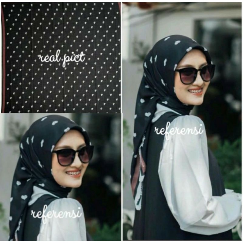 Kerudung vanilla hijab jilbab leopard love rantal polkadot / vanilla hijab segiempat voal motif vanilla chain / deenay kw button kw lasercut-LOVE🖤 hitam